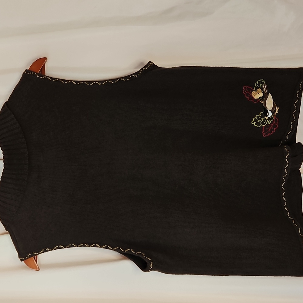 Autumn Leaf Embroidered Knit Vest Women's Large Acorns Birds Cottagecore Grandma - Picture 6 of 9